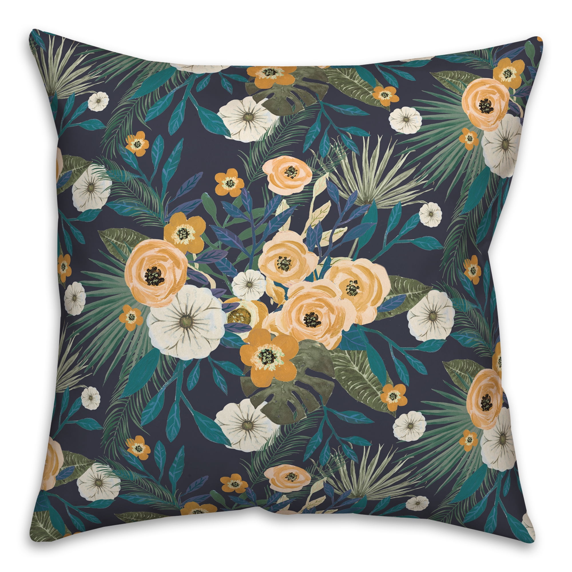 Navy and Yellow Floral 18" x 18" Polyester Throw Pillow