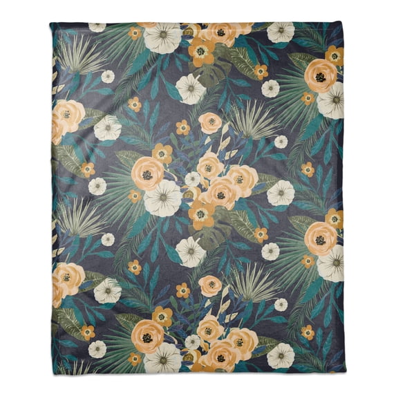 Creative Products Navy Tropical Floral 50 x 60 Coral Fleece Blanket