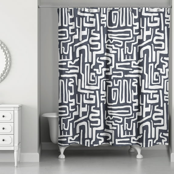 Creative Products Navy Woogly Shapes 71 x 74 Shower Curtain