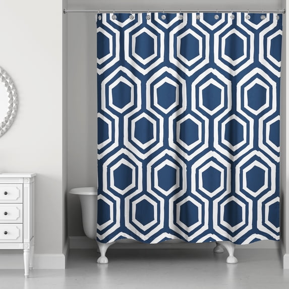 Creative Products Navy and White Honeycomb 71x74 Shower Curtain