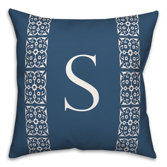 Creative Products Navy with White Lace Pattern - Monogram S 18 x 18 Spun Poly Pillow