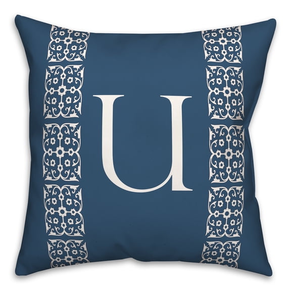 Creative Products Navy with White Lace Pattern - Monogram U 18 x 18 Spun Poly Pillow