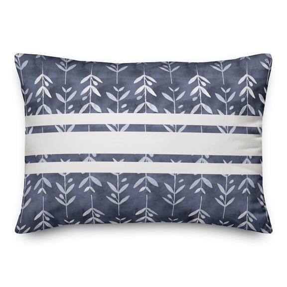 Creative Products Navy with White Stripes and Leaves 14x20 Indoor / Outdoor Pillow