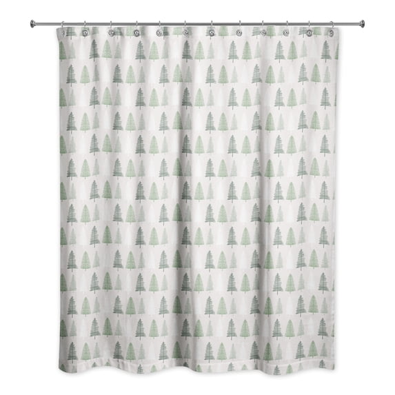 Creative Products Neutral Green Tree Pattern 71x74 Shower Curtain