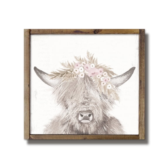 Creative Products Neutral Highland Cow 13.5 x 13.5 Framed Wood Plaque