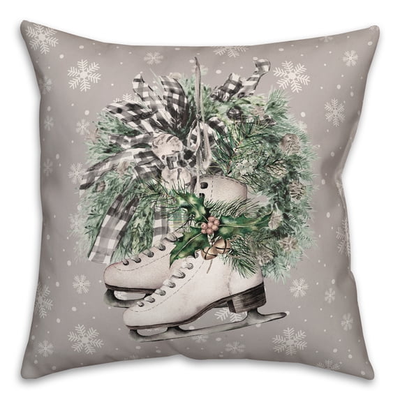 Creative Products Neutral Ice Skates Wreath 18 x 18 Spun Poly Pillow