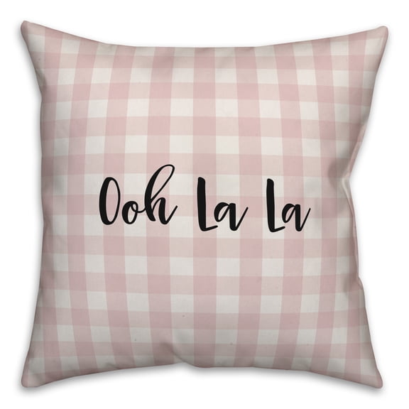 Creative Products Ooh La La in Black Text on Pink Plaid 16x16 Spun Poly Pillow