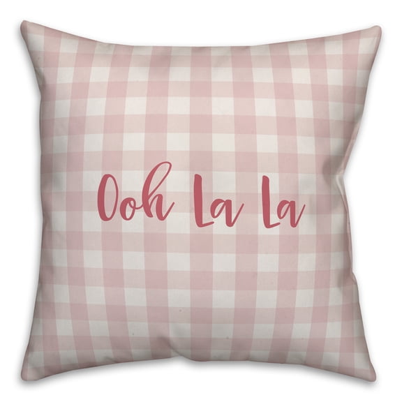 Creative Products Ooh La La in Pink Text on Pink Plaid 16x16 Spun Poly Pillow