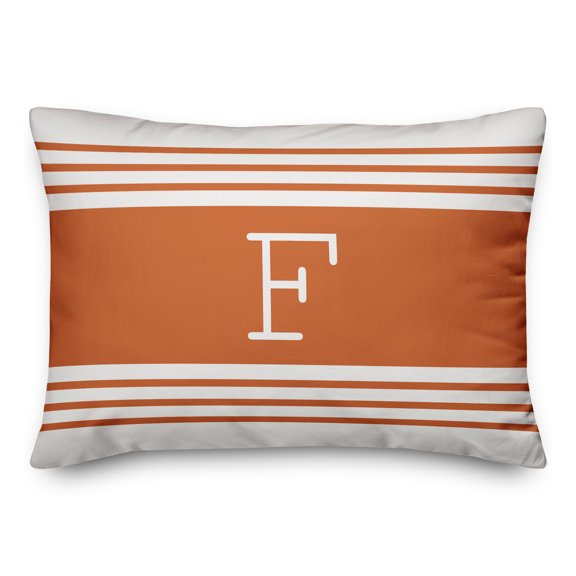 Creative Products Orange Farmhouse Stripes Monogram 14x20 Spun Poly Pillow
