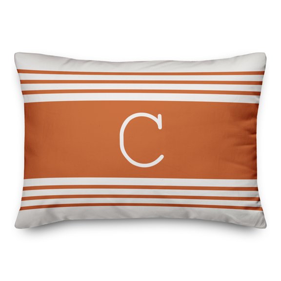 Creative Products Orange Farmhouse Stripes Monogram 14x20 Spun Poly Pillow