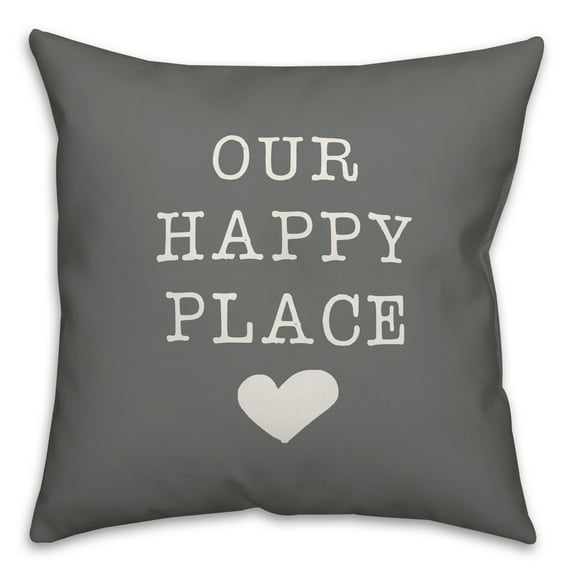 Creative Products Our Happy Place Grey and White 16x16 Indoor / Outdoor Pillow