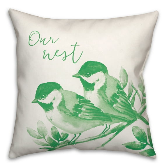 Creative Products Our Nest Watercolor Green Birds 20x20 Indoor / Outdoor Pillow