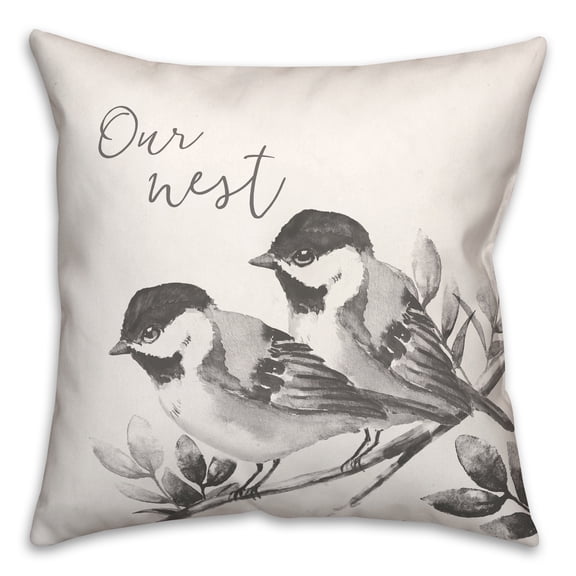 Creative Products Our Nest Watercolor Grey Birds 20x20 Indoor / Outdoor Pillow