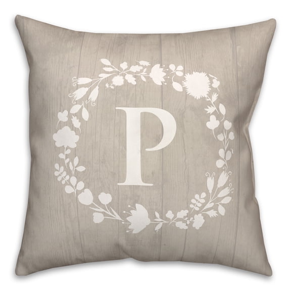 Creative Products P Rustic Wreath Monogram 18 x 18 Spun Poly Pillow