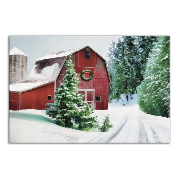 Creative Products Painted, Snowy Red Barn 30 x 20 Canvas Wall Art