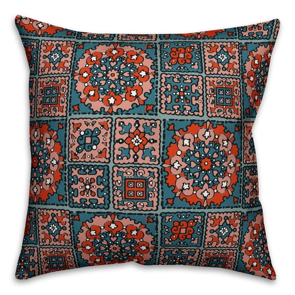 Creative Products Patchwork Mandala in Blue and Red 20x20 Spun Poly Pillow