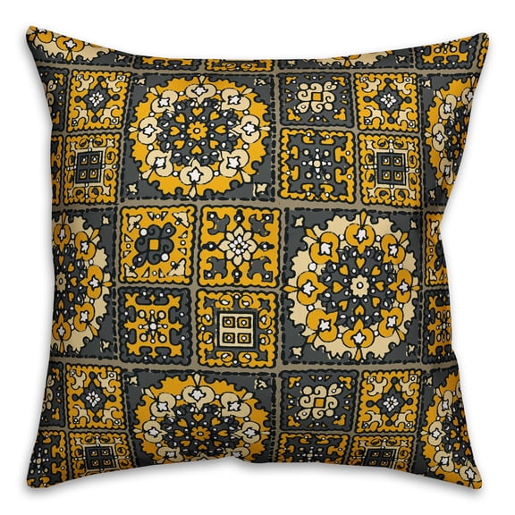 Creative Products Patchwork Mandala in Yellow and Gray 18x18 Spun Poly Pillow