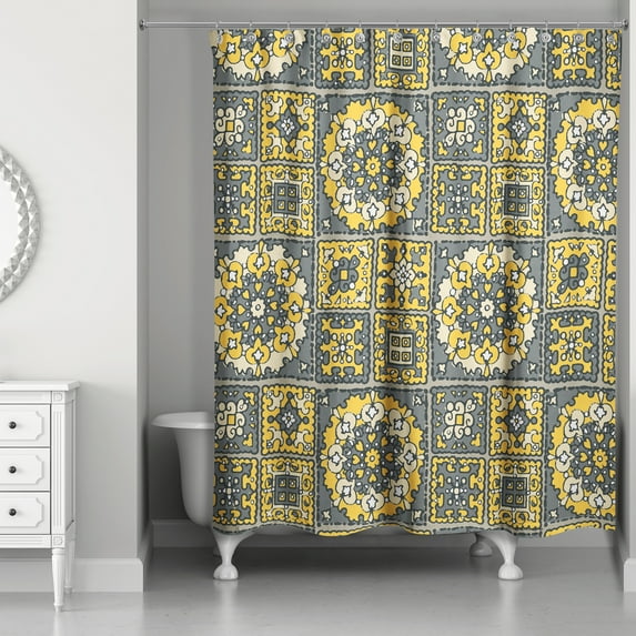 Creative Products Patchwork Mandala in Yellow and Gray 71x74 Shower Curtain