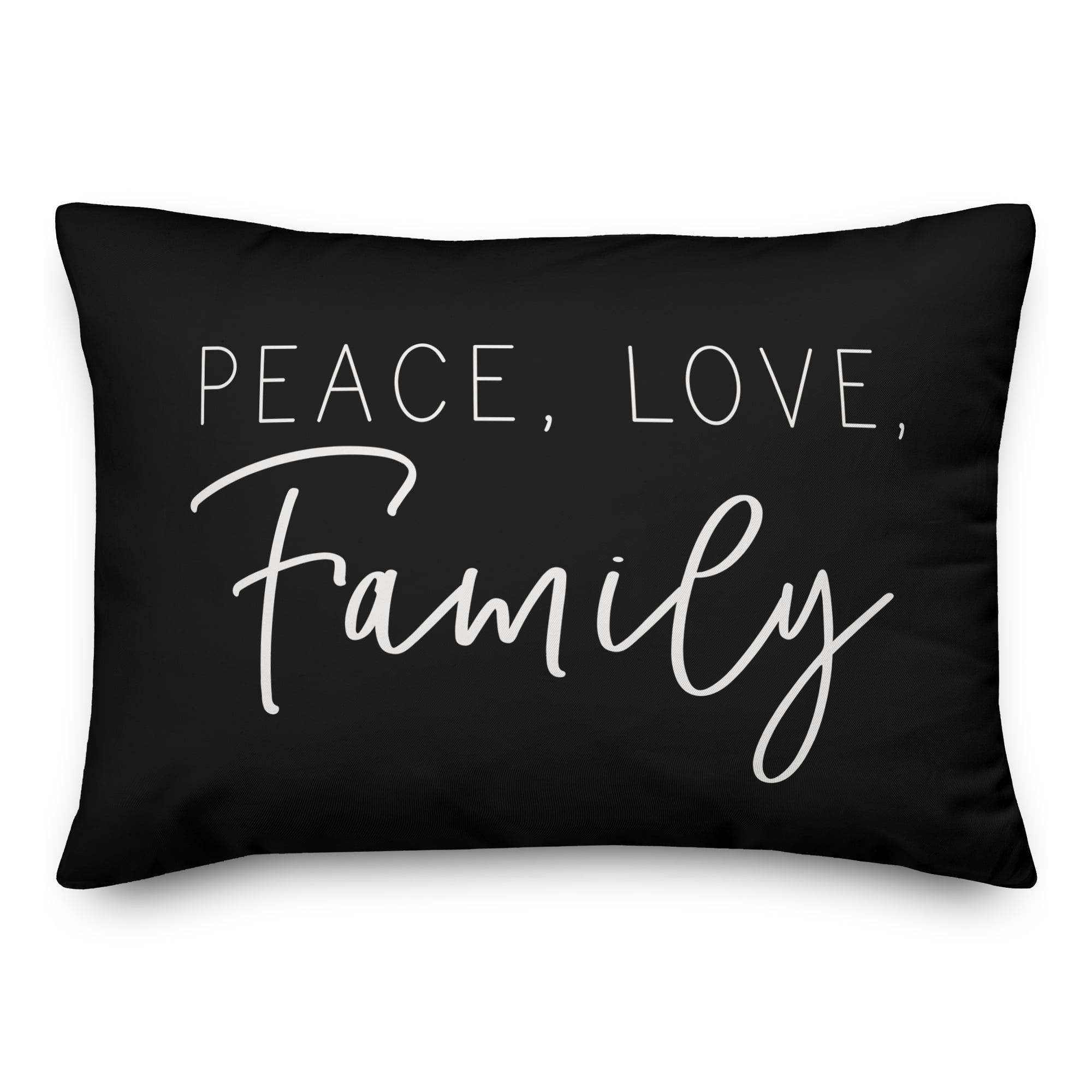 Black Rectangular Peace Love Family Indoor/Outdoor Pillow