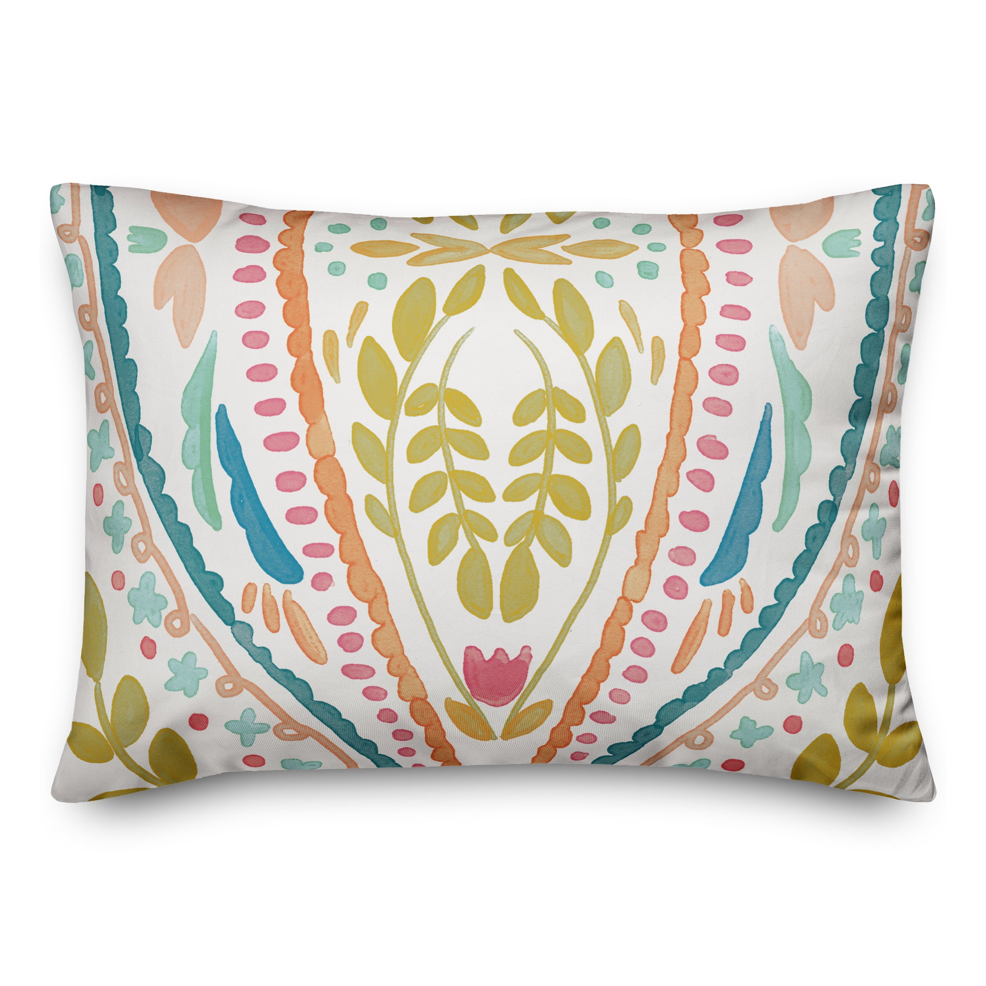Boho Floral Pattern Light Green Polyester Lumbar Pillow