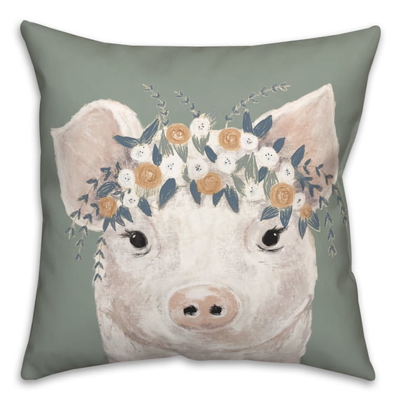 Creative Products Pig With Flowers 18 x 18 Spun Poly Pillow