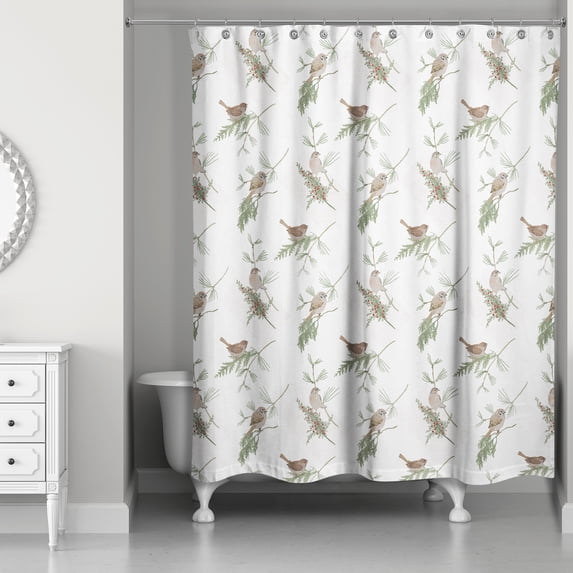 Creative Products Pine Birds on White 71x74 Shower Curtain