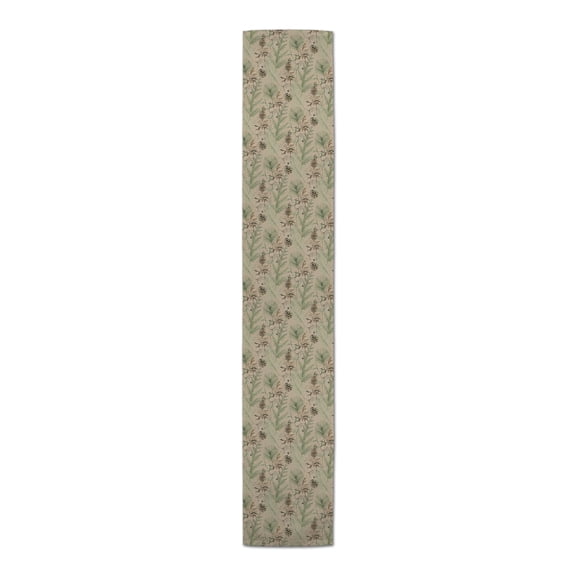 Creative Products Pine Cones and Greenery on Brown 16 x 90 Cotton Twill Table Runner