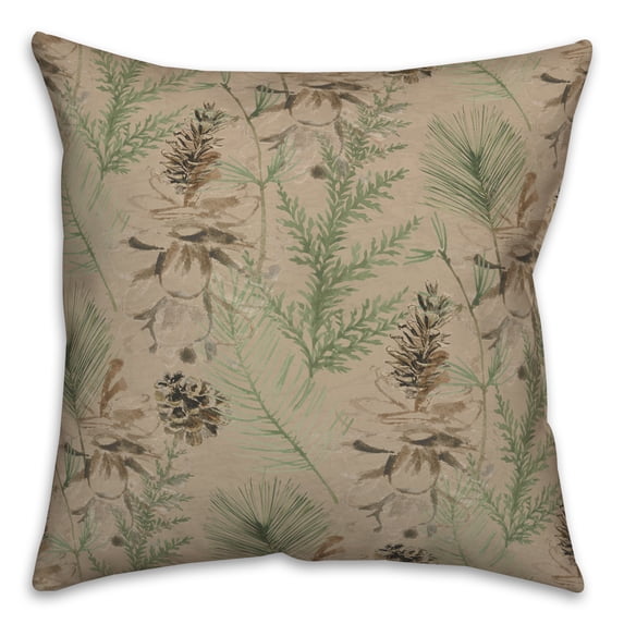 Creative Products Pine Cones and Greenery on Brown 18 x 18 Spun Poly Pillow
