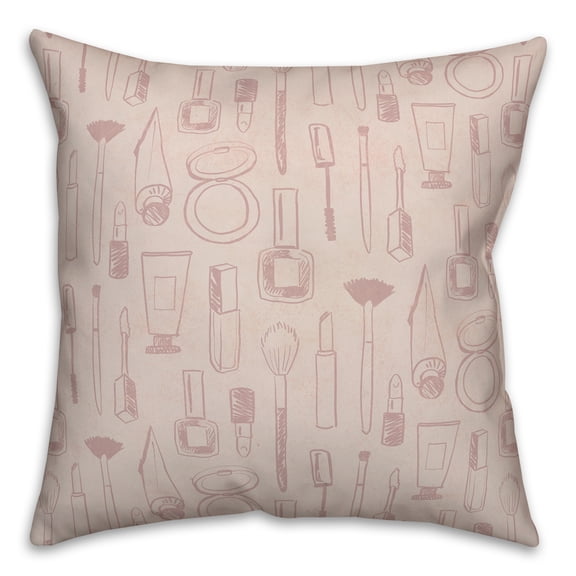 Creative Products Pink Makeup Icons on White 18 x 18 Spun Poly Pillow