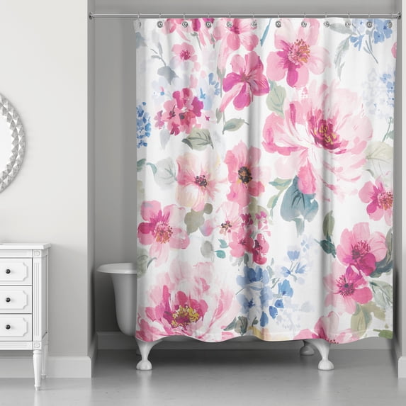 Creative Products Pink Watercolor Florals 71x74 Shower Curtain