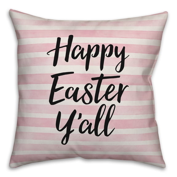 Creative Products Pink Watercolor Stripes Happy Easter Y'all 16x16 Spun Poly Pillow