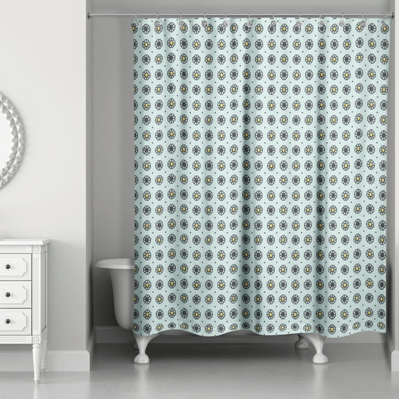 Creative Products Pixel Floral Pattern in Blue 71x74 Shower Curtain