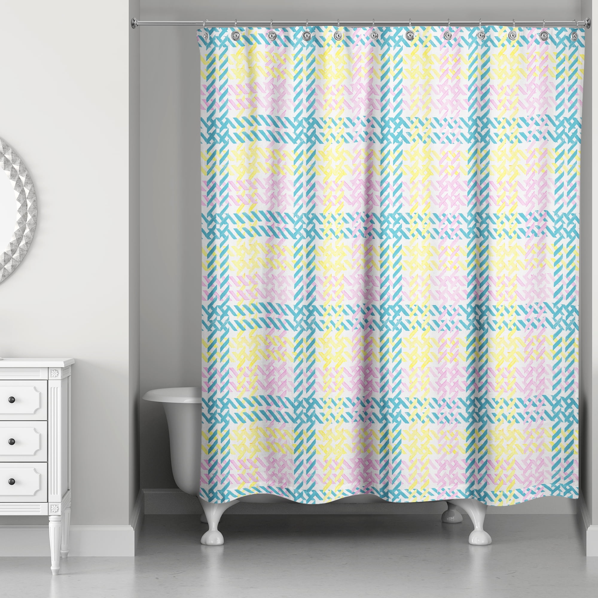 Pastel Plaid Fabric Shower Curtain with Liner