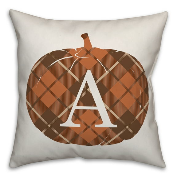 Creative Products Plaid Pumpkin Monogram - A 18x18 Spun Poly Pillow