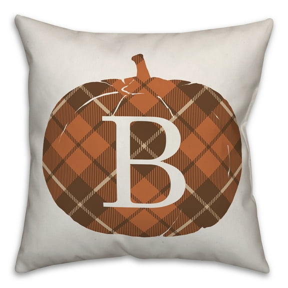 Creative Products Plaid Pumpkin Monogram - B 18x18 Spun Poly Pillow