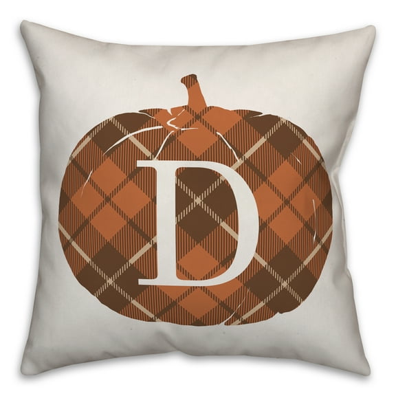 Creative Products Plaid Pumpkin Monogram - D 18x18 Spun Poly Pillow