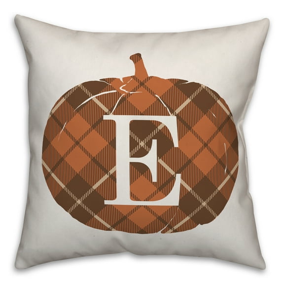 Creative Products Plaid Pumpkin Monogram - E 18x18 Spun Poly Pillow