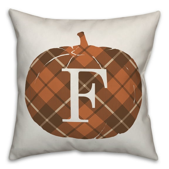 Creative Products Plaid Pumpkin Monogram - F 18x18 Spun Poly Pillow