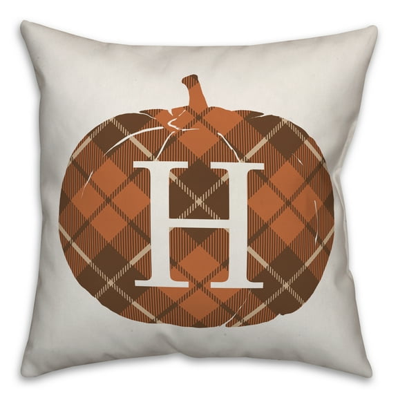 Creative Products Plaid Pumpkin Monogram - H 18x18 Spun Poly Pillow
