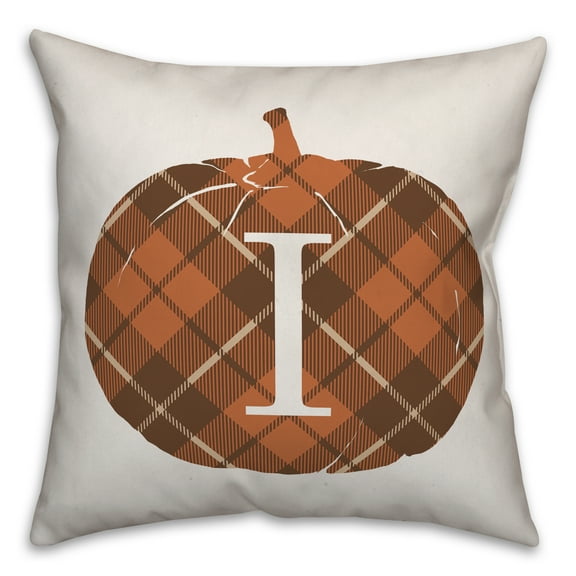 Creative Products Plaid Pumpkin Monogram - I 18x18 Spun Poly Pillow