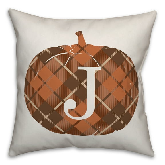 Creative Products Plaid Pumpkin Monogram - J 18x18 Spun Poly Pillow
