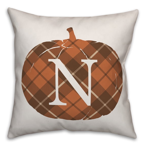Creative Products Plaid Pumpkin Monogram - N 18x18 Spun Poly Pillow