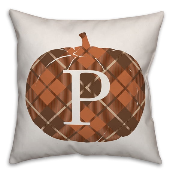 Creative Products Plaid Pumpkin Monogram - P 18x18 Spun Poly Pillow