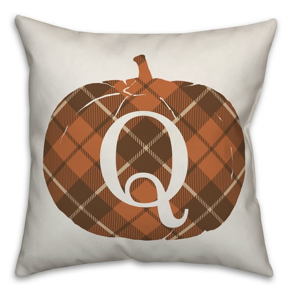 Creative Products Plaid Pumpkin Monogram - Q 18x18 Spun Poly Pillow