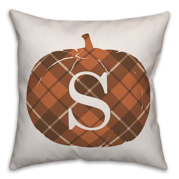 Creative Products Plaid Pumpkin Monogram - S 18x18 Spun Poly Pillow