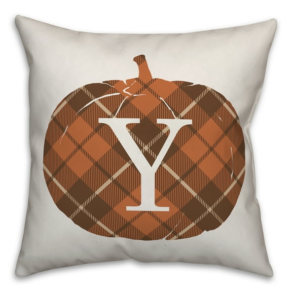 Creative Products Plaid Pumpkin Monogram - Y 18x18 Spun Poly Pillow