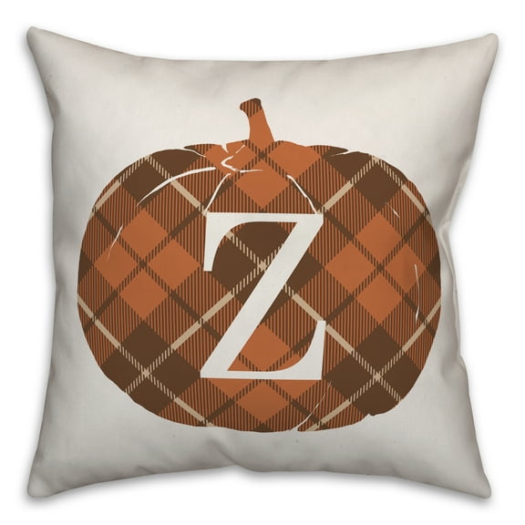 Creative Products Plaid Pumpkin Monogram - Z 18x18 Spun Poly Pillow