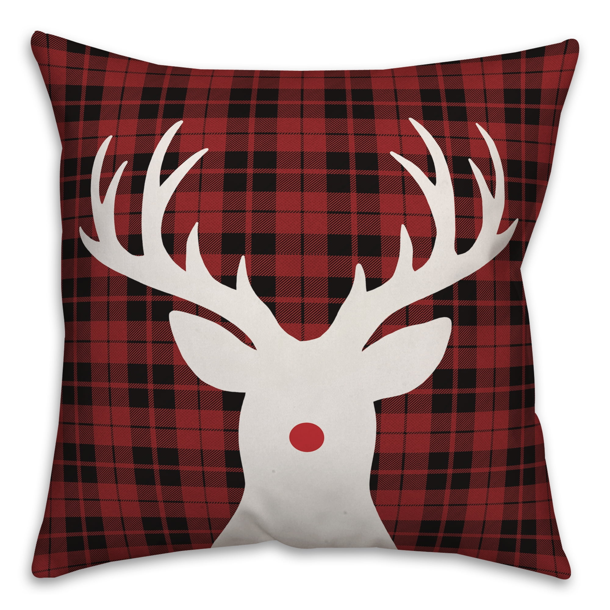 Red and Black Plaid Reindeer 18x18 Polyester Throw Pillow