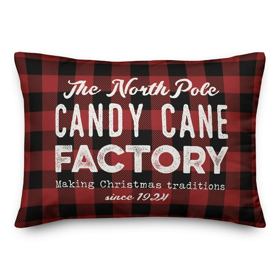 Creative Products Plaid The North Pole Candy Cane Factory 14x20 Spun Poly Pillow