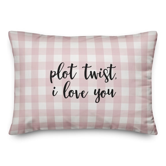 Creative Products Plot Twist I Love You in Black Text on Pink Plaid 14x20 Spun Poly Pillow